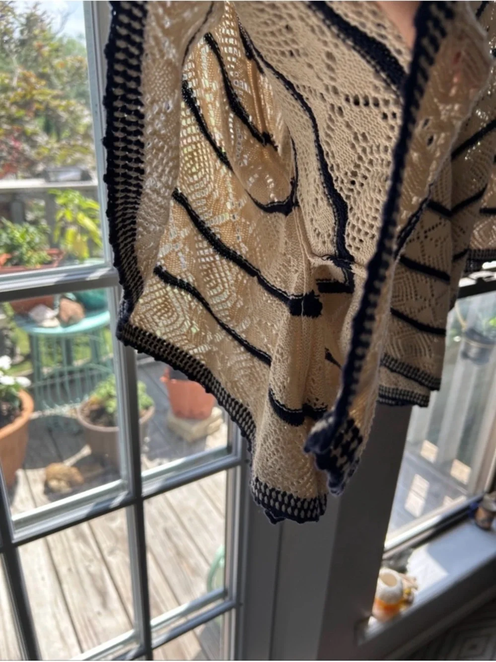 Free People Cream Crochet Top with Navy Stripes